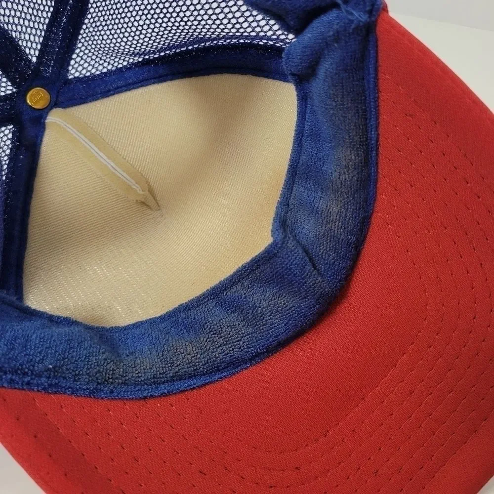 Vintage SKAUG Truck Body Works Mesh Trucker Hat Red White Blue Americana Y2K